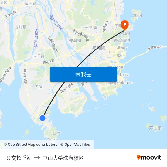 公交招呼站 to 中山大学珠海校区 map