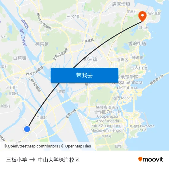 三板小学 to 中山大学珠海校区 map