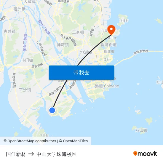 国佳新材 to 中山大学珠海校区 map