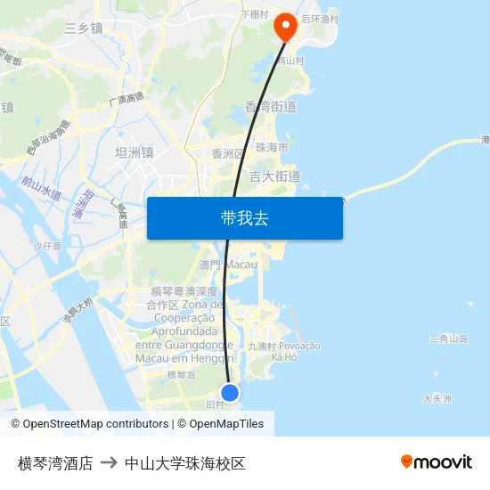 横琴湾酒店 to 中山大学珠海校区 map