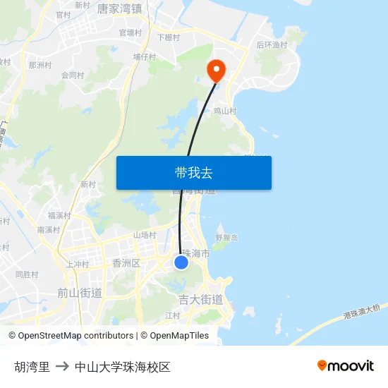 胡湾里 to 中山大学珠海校区 map