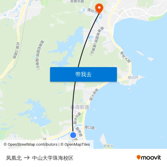凤凰北 to 中山大学珠海校区 map