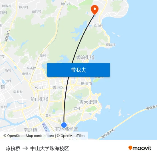 凉粉桥 to 中山大学珠海校区 map
