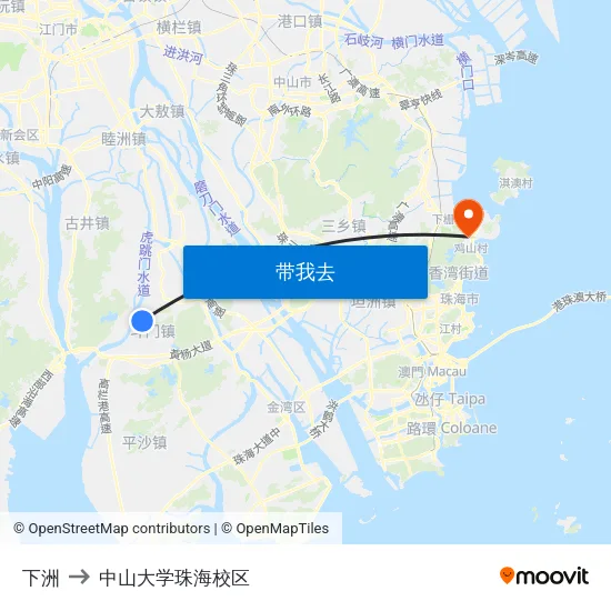 下洲 to 中山大学珠海校区 map