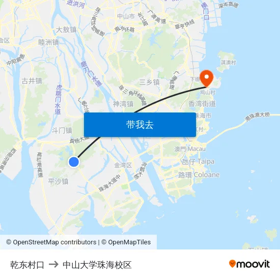 乾东村口 to 中山大学珠海校区 map