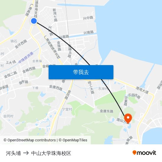 河头埔 to 中山大学珠海校区 map