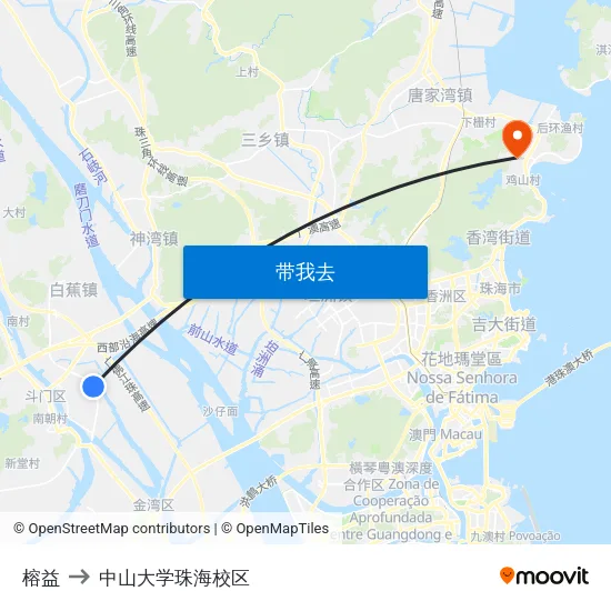 榕益 to 中山大学珠海校区 map