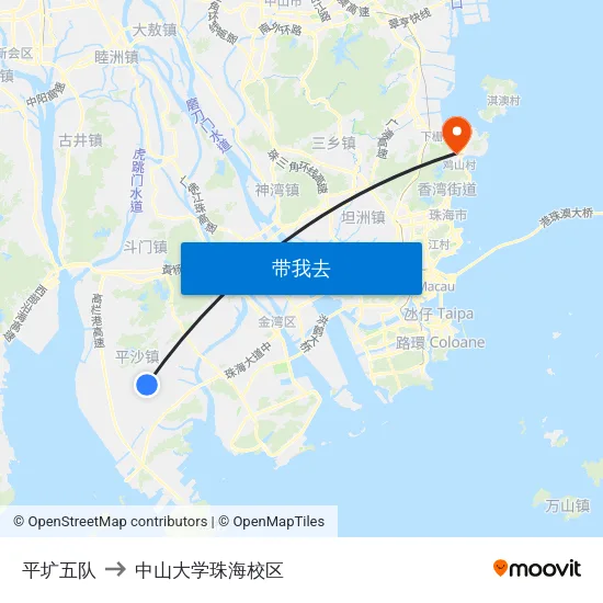 平圹五队 to 中山大学珠海校区 map