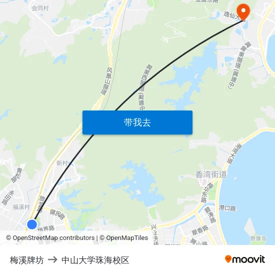梅溪牌坊 to 中山大学珠海校区 map