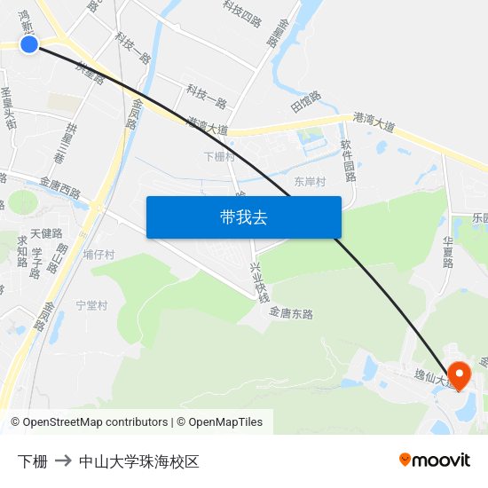 下栅 to 中山大学珠海校区 map