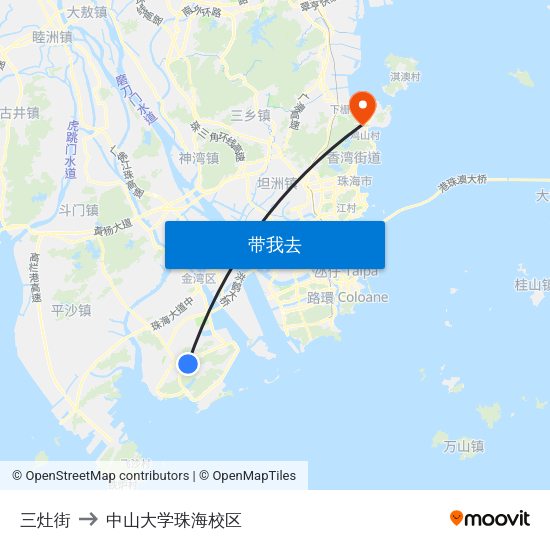 三灶街 to 中山大学珠海校区 map
