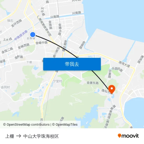 上栅 to 中山大学珠海校区 map