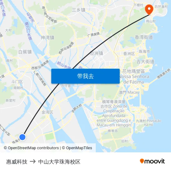 惠威科技 to 中山大学珠海校区 map