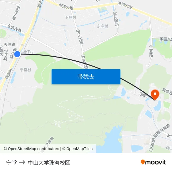 宁堂 to 中山大学珠海校区 map
