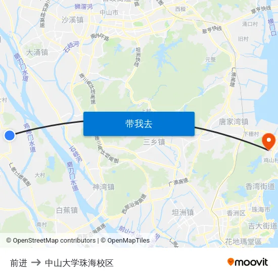 前进 to 中山大学珠海校区 map