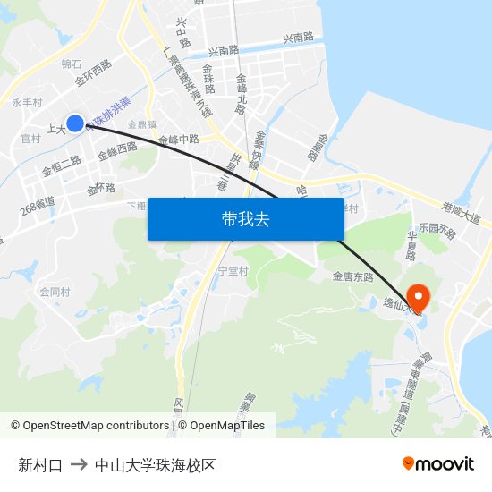 新村口 to 中山大学珠海校区 map