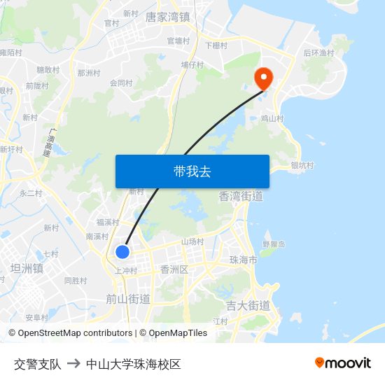 交警支队 to 中山大学珠海校区 map