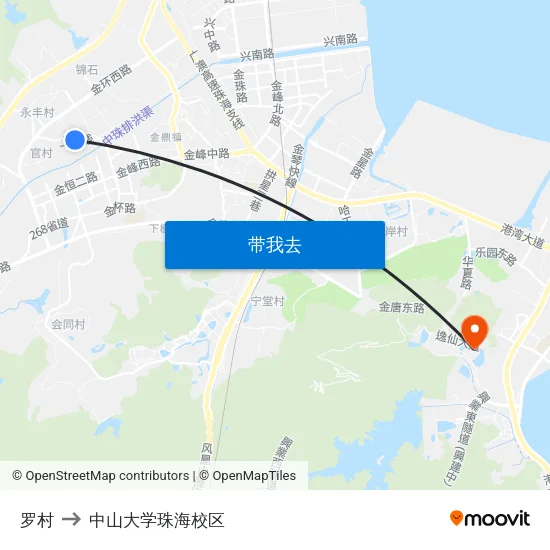 罗村 to 中山大学珠海校区 map
