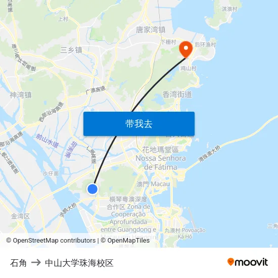 石角 to 中山大学珠海校区 map
