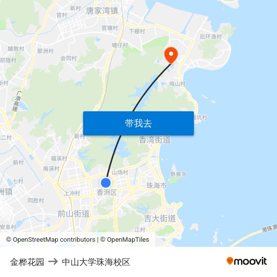 金桦花园 to 中山大学珠海校区 map