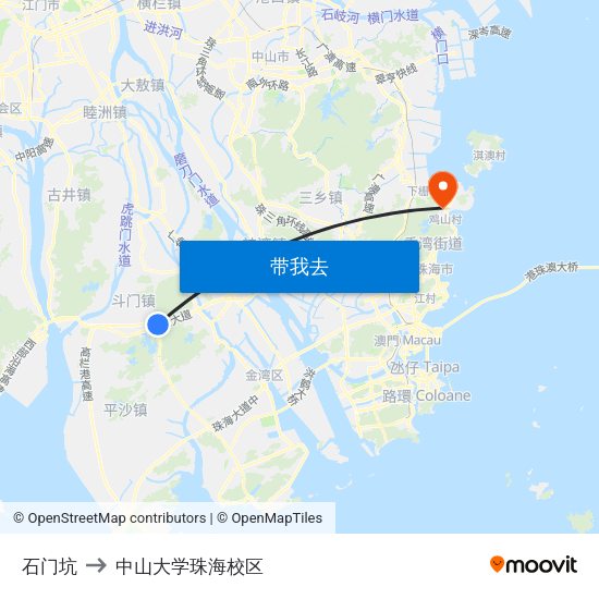 石门坑 to 中山大学珠海校区 map