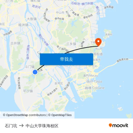 石门坑 to 中山大学珠海校区 map