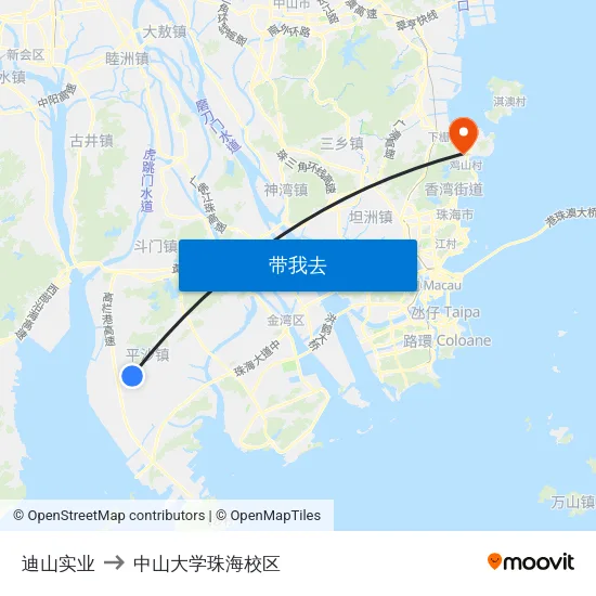 迪山实业 to 中山大学珠海校区 map