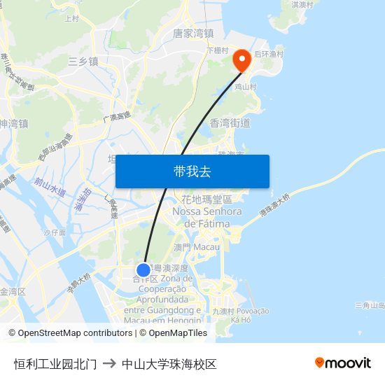 恒利工业园北门 to 中山大学珠海校区 map