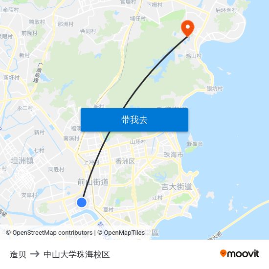 造贝 to 中山大学珠海校区 map