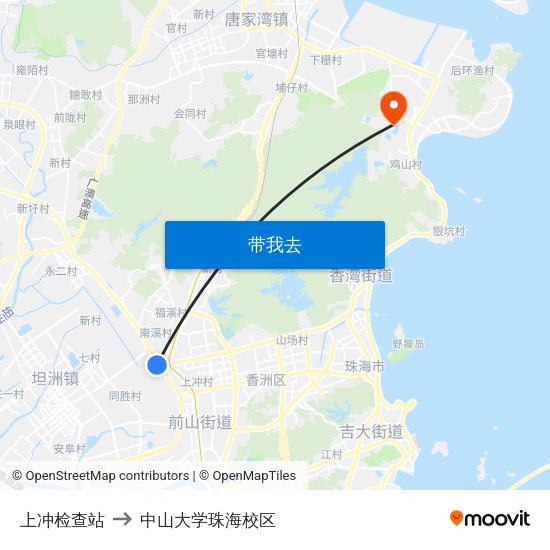上冲检查站 to 中山大学珠海校区 map