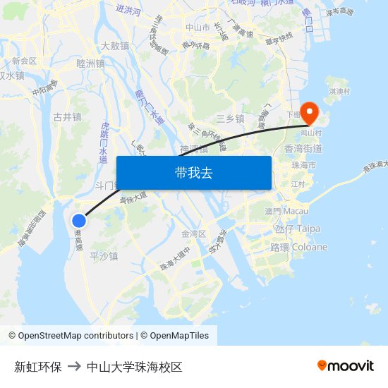 新虹环保 to 中山大学珠海校区 map
