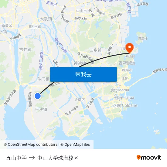 五山中学 to 中山大学珠海校区 map