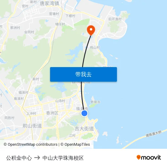 公积金中心 to 中山大学珠海校区 map