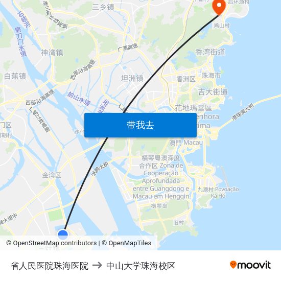 省人民医院珠海医院 to 中山大学珠海校区 map