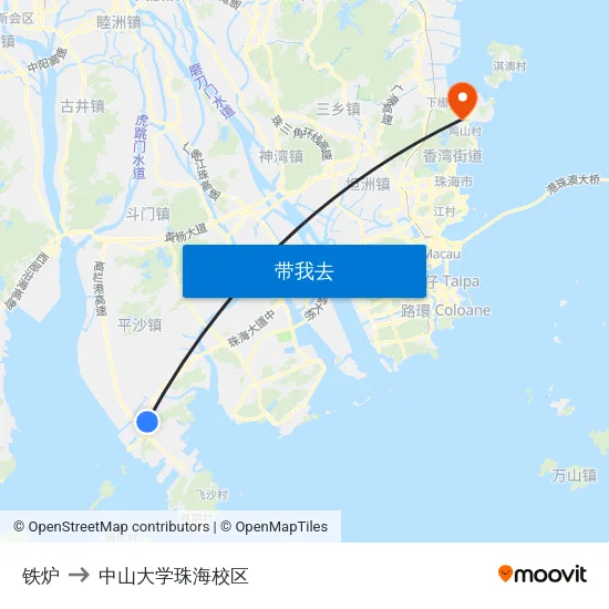 铁炉 to 中山大学珠海校区 map