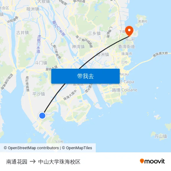南通花园 to 中山大学珠海校区 map