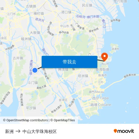 新洲 to 中山大学珠海校区 map