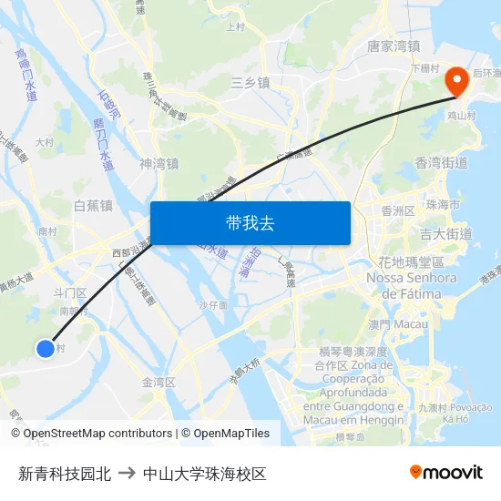 新青科技园北 to 中山大学珠海校区 map