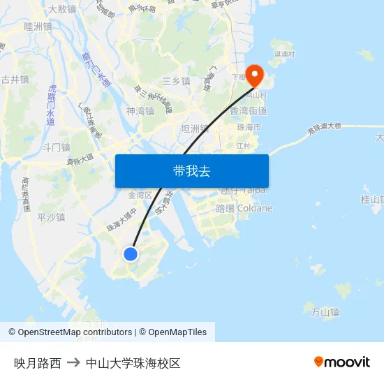 映月路西 to 中山大学珠海校区 map
