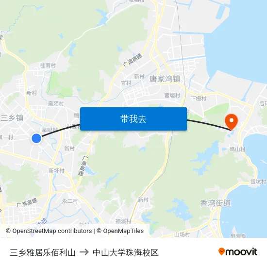 三乡雅居乐佰利山 to 中山大学珠海校区 map