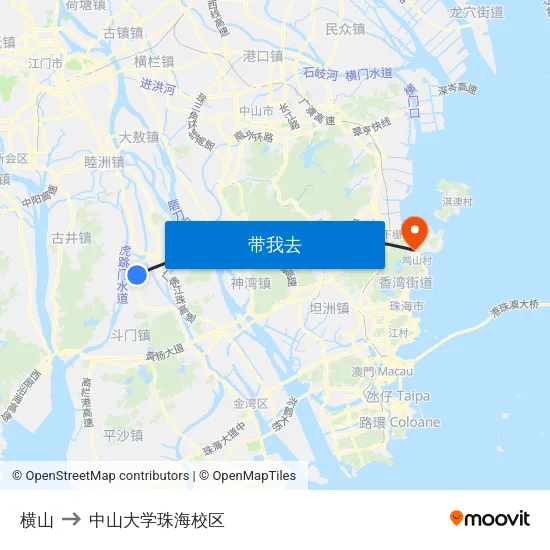 横山 to 中山大学珠海校区 map