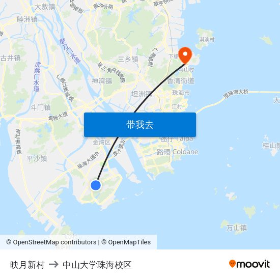 映月新村 to 中山大学珠海校区 map