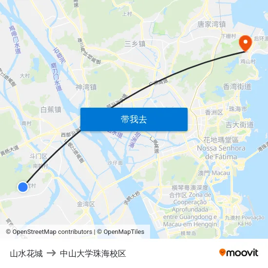 山水花城 to 中山大学珠海校区 map