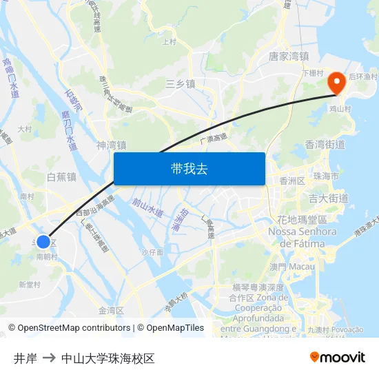 井岸 to 中山大学珠海校区 map