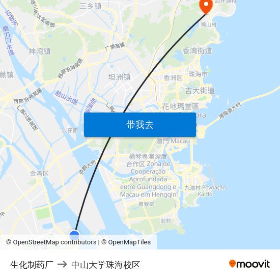 生化制药厂 to 中山大学珠海校区 map