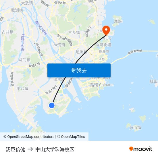 汤臣倍健 to 中山大学珠海校区 map