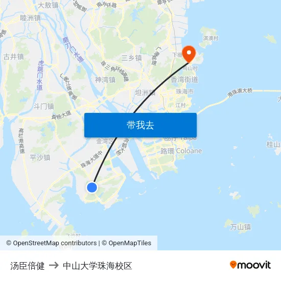 汤臣倍健 to 中山大学珠海校区 map