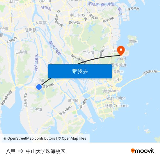 八甲 to 中山大学珠海校区 map