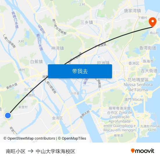 南旺小区 to 中山大学珠海校区 map