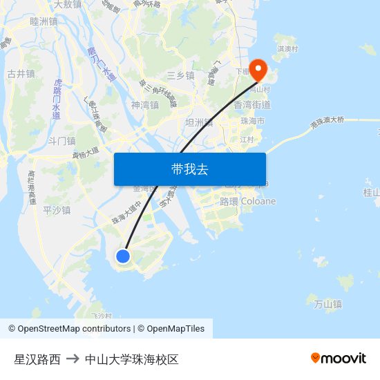 星汉路西 to 中山大学珠海校区 map